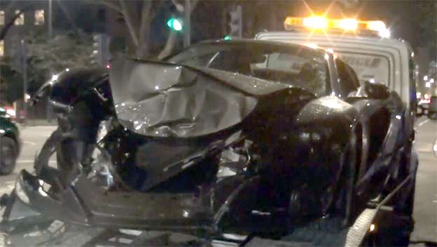 The McLaren was left virtually destroyed after the crash, which saw the bonnet almost fold in on itself 