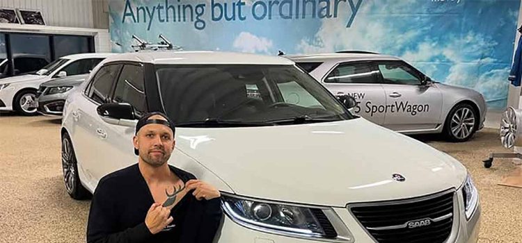 The Return of a Legend: The One-of-a-Kind Saab 9-5ng Turbo6 Hirsch Comes Home to Sweden 3 Philip Salonen with the world’s only Saab 9-5NG Turbo6 Hirsch — the original Hirsch Performance test and poster car, now part of the Mannes Bilservice showroom collection in Sölvesborg.