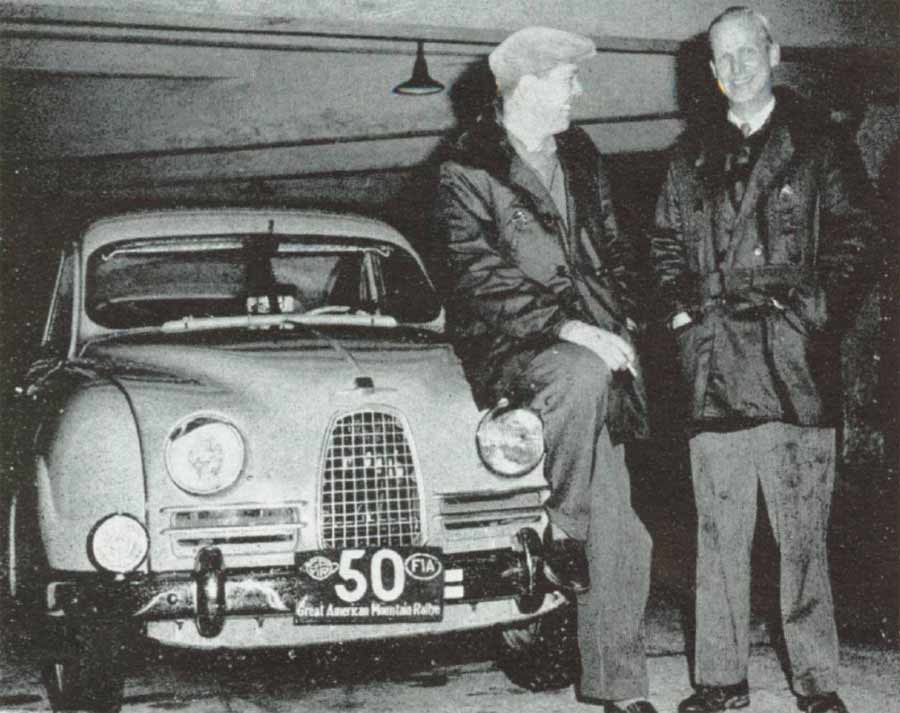 Ralph Millett and Rolf Mellde, Saab Chief Engineer, after Great American Mountain Rallye