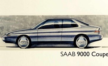 Sketch by Pietro Camardella showcasing his vision of the Saab 9000 Coupe: A Side View Rendering
