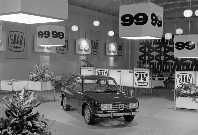 Saab 99 was introduced on November 22, 1967, at Teknorama in Stockholm (photo: Atterberg, Magnus, Public Domain)