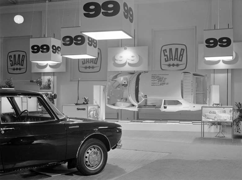 Saab 99 was introduced on November 22, 1967, at Teknorama in Stockholm (photo: Atterberg, Magnus, Public Domain)