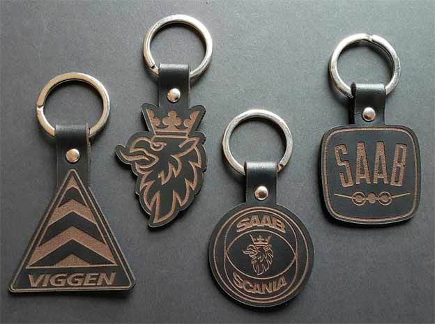 Saab Design Inspired natural leather keyrings