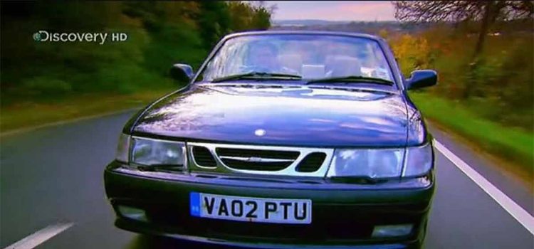 The very same 2002 Saab 9-3 Turbo Convertible from Wheeler Dealers—VA02 PTU - still fighting the odds over two decades later.