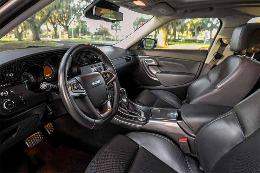 Saab’s last true flagship goes to auction - 9-5NG Aero XWD at no reserve 3 Interior of 2011 Saab 9-5 Aero XWD with leather seats and driver-focused cockpit