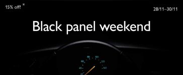 Saab Black Panel Weekend promo image with dimmed dashboard