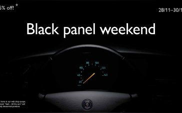 Saab Black Panel Weekend promo image with dimmed dashboard