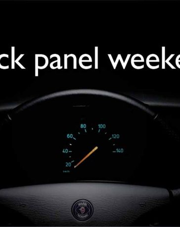 Saab Black Panel Weekend promo image with dimmed dashboard