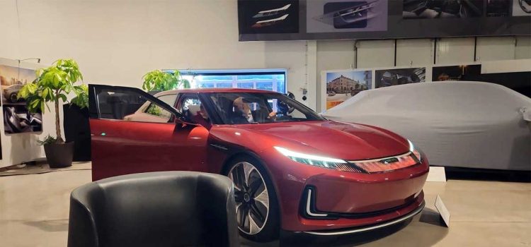 The Emily GT prototype, a beacon of EV Electra's innovation, poised in Trollhättan's historic Saab factory.