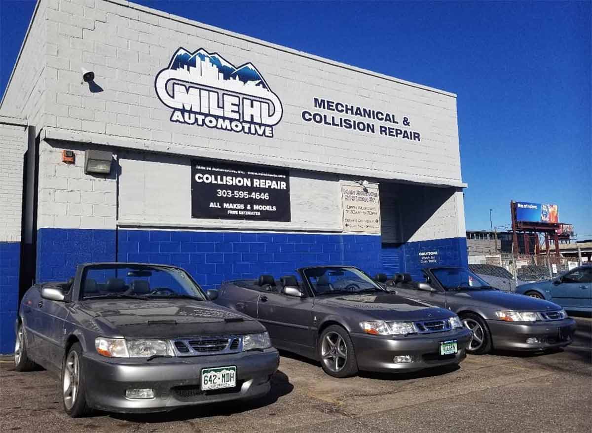 Jerry Danner’s Call for 2026: Honoring the 40 Years of the Saab Convertible Tradition He Helped Shape 2 Three classic Saab Convertibles parked outside Mile Hi Automotive in Denver, the longtime Saab specialist founded by the Danner family.