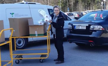 Ingrid Svensson, Health and Safety Manager at NEVS, providing protection material to the health authorities.