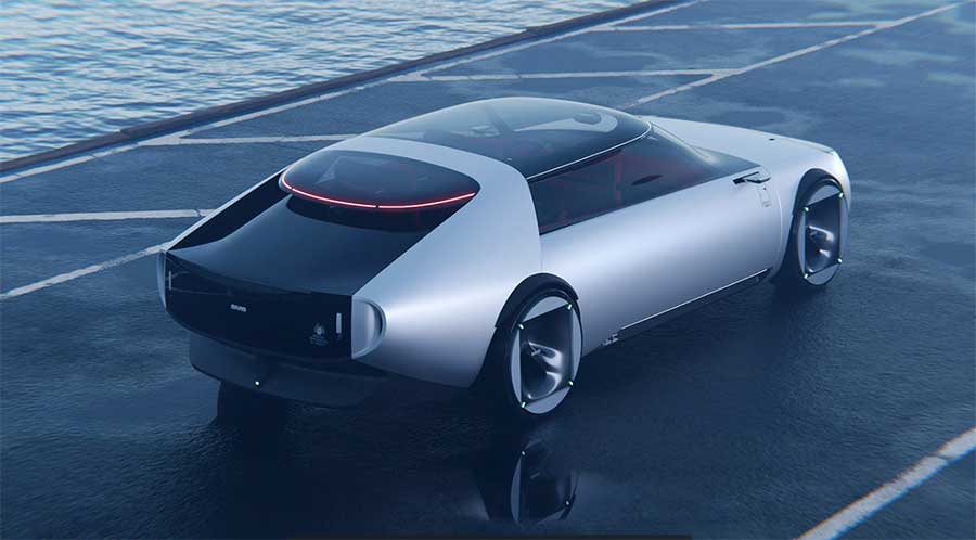 Saab Reboot: David Sova’s Electric Concept That Brings the Spirit Back 3 David Sova’s Saab Reboot electric concept, showing its wraparound glass canopy, minimalist rear fascia, and turbine-style wheels.