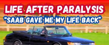 David driving his adapted Saab 900 Convertible