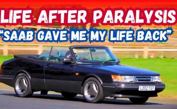 David driving his adapted Saab 900 Convertible