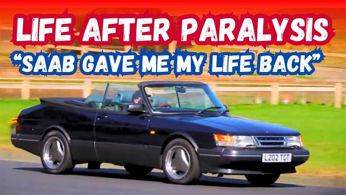 David driving his adapted Saab 900 Convertible