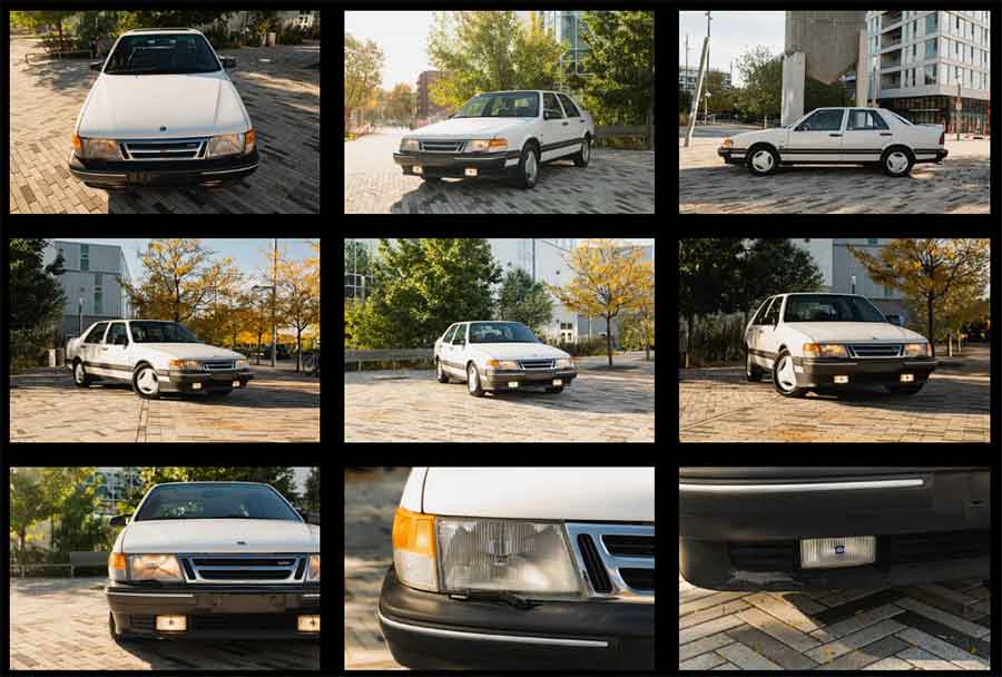 The Forgotten Executive: 1989 Saab 9000 Turbo CD Resurfaces on Cars & Bids 2 Composite of detailed exterior shots of a 1989 Saab 9000 Turbo CD showcasing its design purity and engineering precision