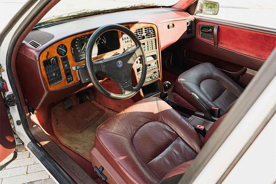 The Forgotten Executive: 1989 Saab 9000 Turbo CD Resurfaces on Cars & Bids 3 Colorado Red interior of the 1989 Saab 9000 Turbo CD with manual transmission