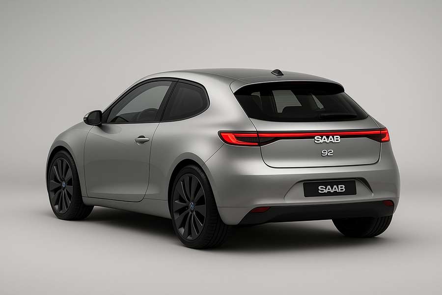 Rear view of the 2008 Saab 92 Revival Concept with LED light bar inspired by Saab 9-5NG
