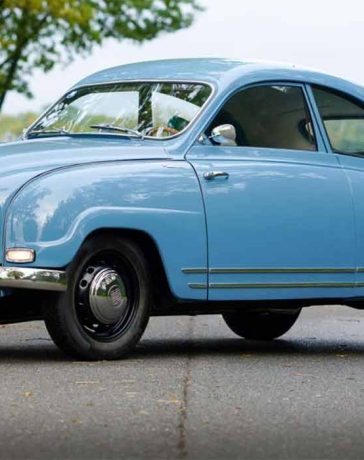 1959 Saab 93B Granturismo 750 fully restored in factory-correct blue, photographed in the Netherlands after its return from the United States