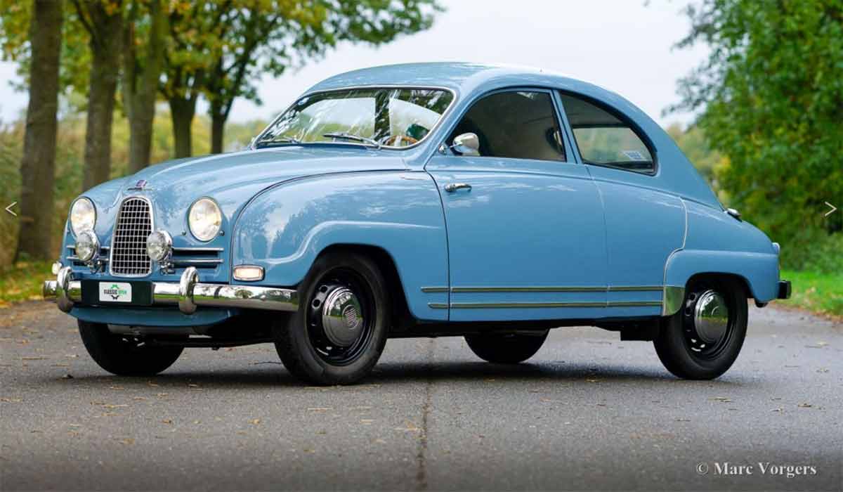 The 1959 Saab 93B Granturismo 750: One of Four Survivors From Saab’s Forgotten Grand Touring Experiment 1 1959 Saab 93B Granturismo 750 fully restored in factory-correct blue, photographed in the Netherlands after its return from the United States