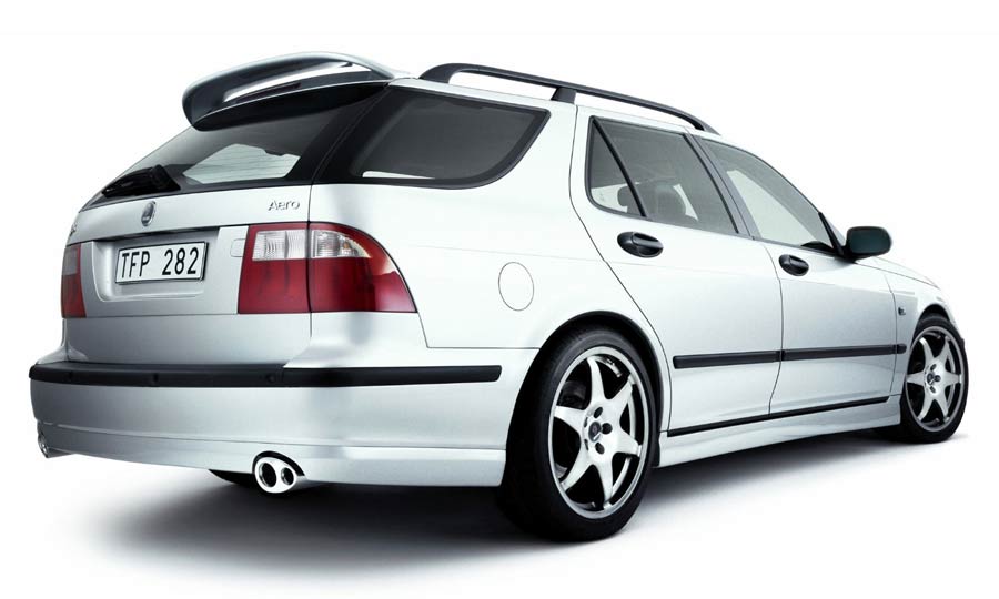 Hirsch Performance Exhaust System and Bold Rear Spoiler Enhance the Rear End of the Saab 9-5 Aero