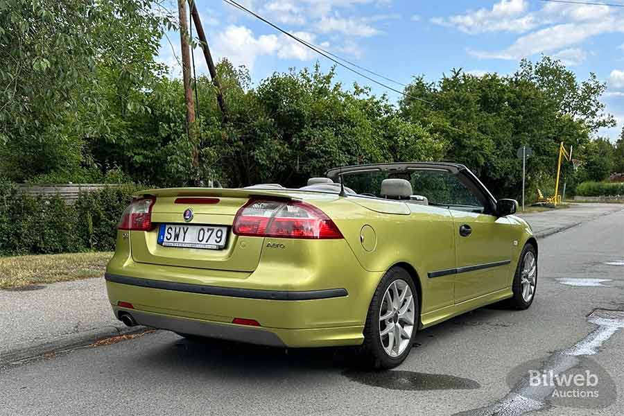 Raw Evolution: The 2004 Saab 9-3 Aero Convertible 2.0T Roars into Collector Territory 2 Factory-original light green paint and iconic Aero styling—this 2004 Saab 9-3 Convertible combines bold color with understated Swedish performance, now heading for collector status.