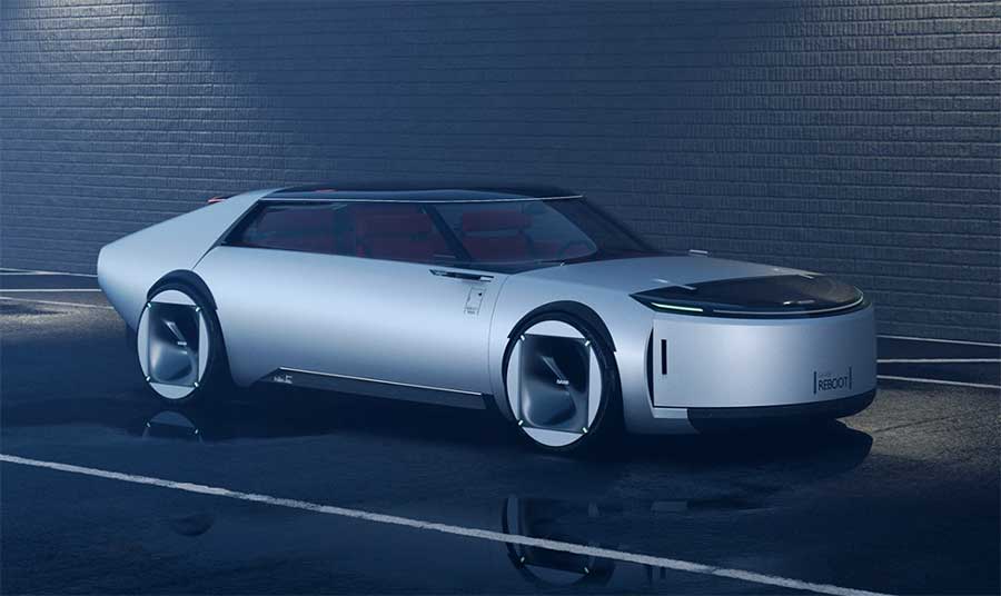 Saab Reboot: David Sova’s Electric Concept That Brings the Spirit Back 6 David Sova’s Saab Reboot concept, showing its clean aerodynamic body, glass canopy, and turbine-inspired wheels under night lighting.