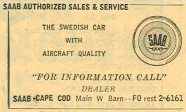 An ad from the 1957 New England Telephone directory, courtesy of SaabHistory.com.