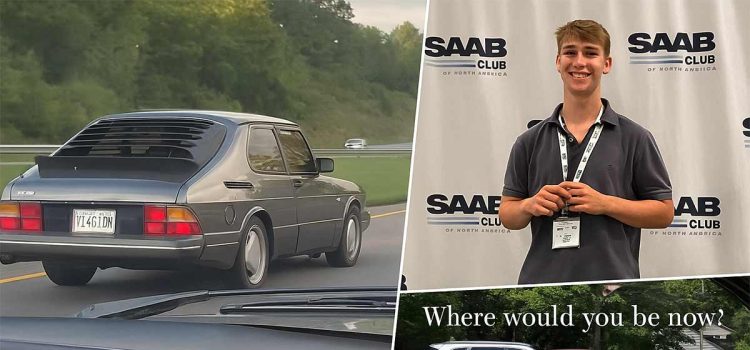 The fully restored Saab 900 on the road to SOC 42, once ravaged by fire, now gleaming with pride. (Photo courtesy: Bumpy Road)