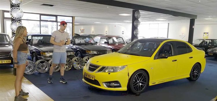 Custom 2014 Saab 9-3 Aero in matte Sunbeam Yellow at Saab Specials Meppel