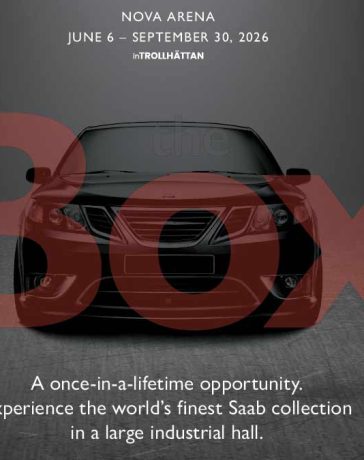 The official poster for The Box — a one-time opportunity to see almost the entire Saab Car Museum collection assembled inside Nova Arena.