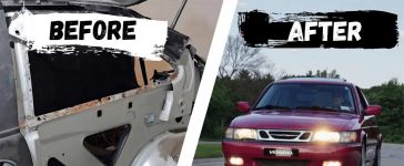 Saab 9-3 Viggen restored and wrapped in Porsche Ruby Star Red by SaabSquad