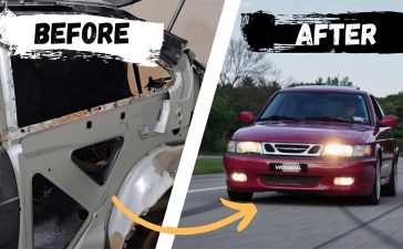 Saab 9-3 Viggen restored and wrapped in Porsche Ruby Star Red by SaabSquad