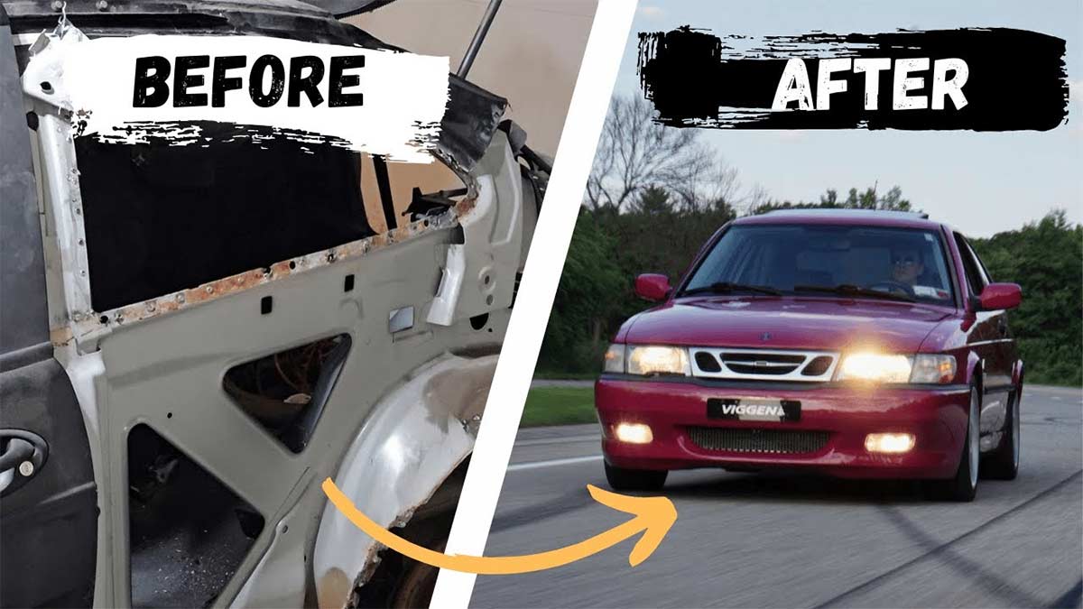 Saab 9-3 Viggen restored and wrapped in Porsche Ruby Star Red by SaabSquad