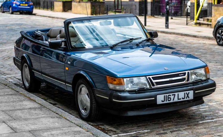 1992 Saab 900 Turbo Convertible in metallic blue color with a brand new mohair hood and excellent alloy wheels