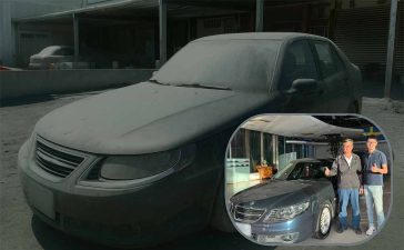 Saab 9-5 from Guangfu — before and after the SAC restoration.