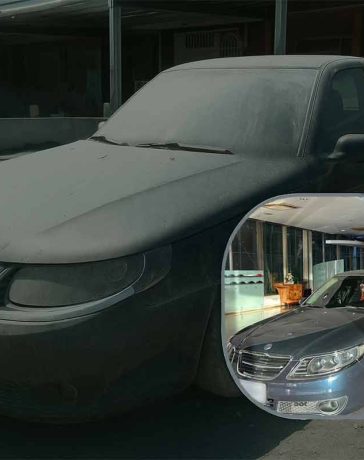 Saab 9-5 from Guangfu — before and after the SAC restoration.