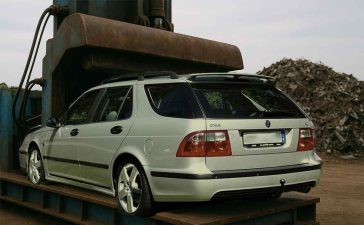 When Bureaucracy Crushes a Saab 9-5: The Ängelholm Incident That Shocked Sweden 4 Saab 9-5 Wagon moments before being crushed in Ängelholm (Photo illustration / SaabPlanet.com)