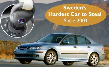 When the 2003 Saab 9-3 Became Sweden’s Hardest Car to Steal - and Why That Never Changed 6 2003 Saab 9-3 Sport Sedan with ignition key inset and text highlighting its status as Sweden’s hardest car to steal since 2003